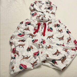 NWOT Old Navy 100% Cotton White  W Reindeer Print Christmas Size SPajama Set